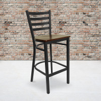 Flash Furniture Hercules Series Black Ladder Back Metal Restaurant Bar Stool with Mahogany Wood Seat XU-DG697BLAD-BAR-MAHW-GG